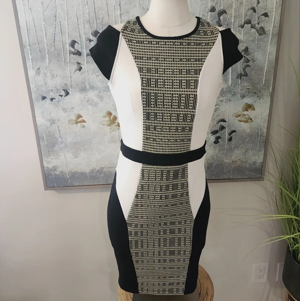 River Island Black and White Geometric Panel Midi Dress